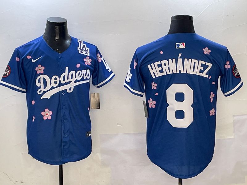 Men Los Angeles Dodgers 8 Hernandez Blue Sakura Edition 2025 Nike MLB Jersey style 5